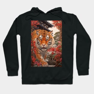 Red Flowers Tiger Hoodie